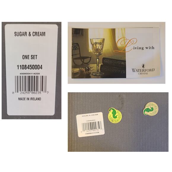 Waterford Cut Crystal Open Sugar and Creamer Set Lismore Pattern CIB - Picture 10 of 10